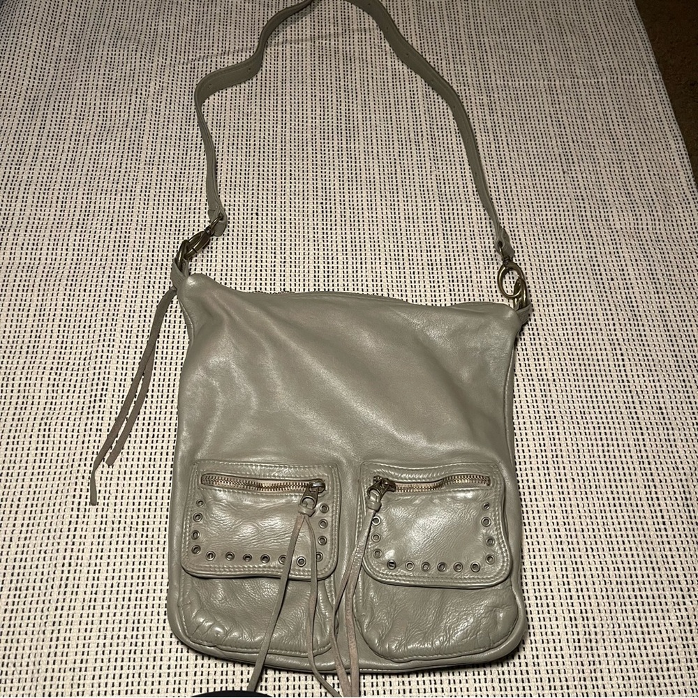 Moni Moni | Genuine Italian Leather Crossbody Long Strap Shoulder Bag In Grey